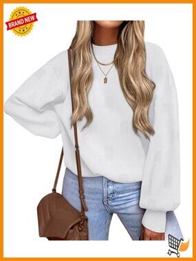 Womens Turtleneck Knit Pullover Sweater Long Sleeve Puff Sleeve Fall
